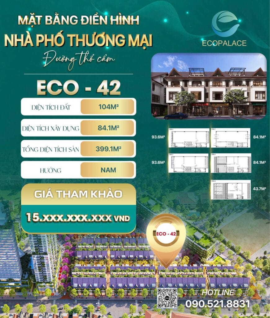 ECO-42 shophouse Thổ cẩm hướng TTTM – 104m² 2