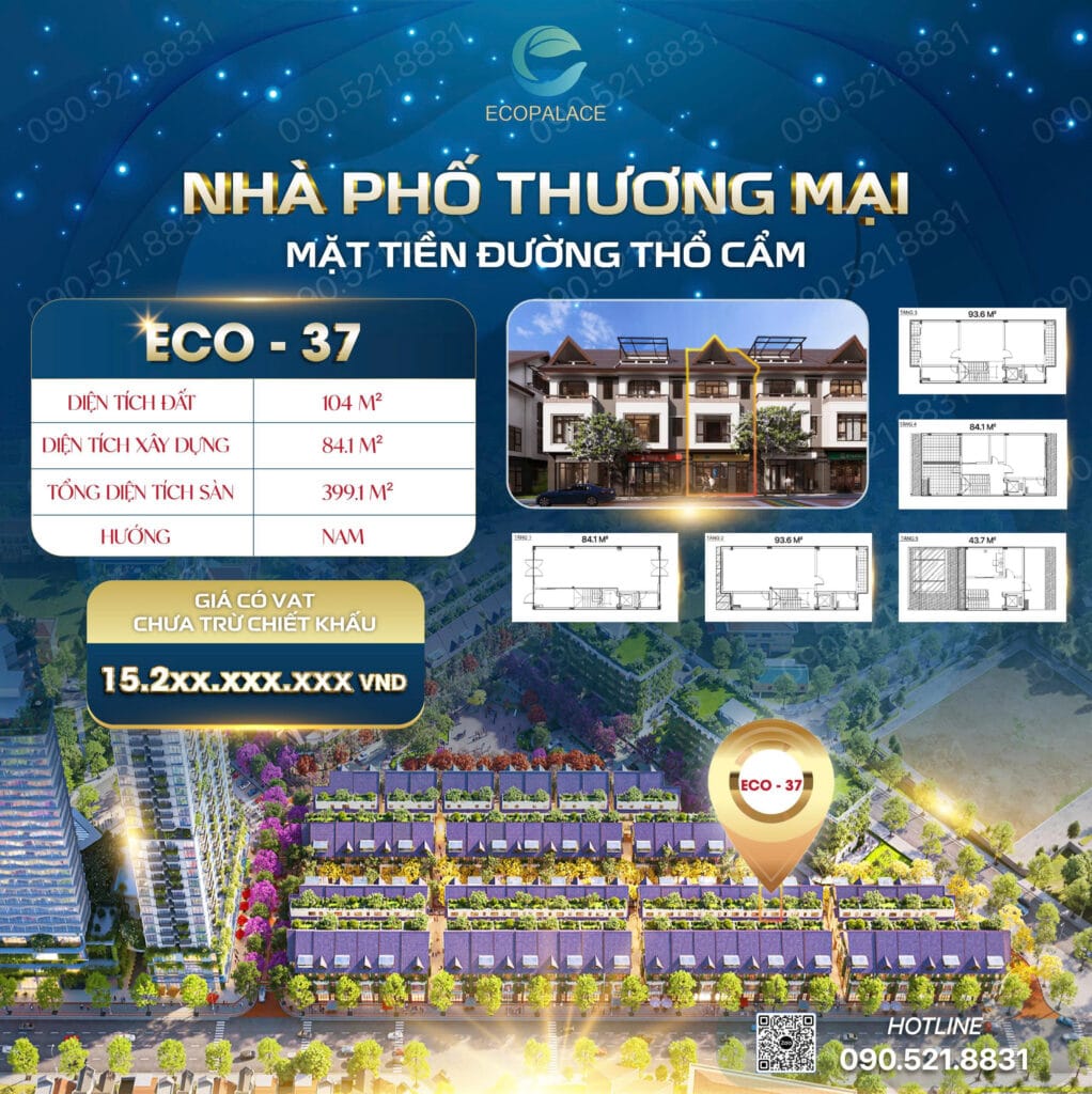 Nhà Phố Căn Điển Hình 104m2: Lựa Chọn Hài Hòa Cho Không Gian Sống Và Kinh Doanh Tại Eco Palace