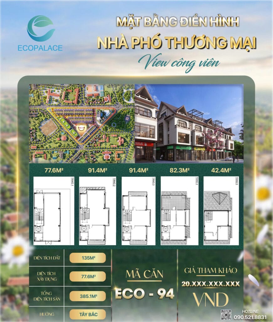 ECO-94 nhà phố Eco Palace đối diện công viên nội khu
